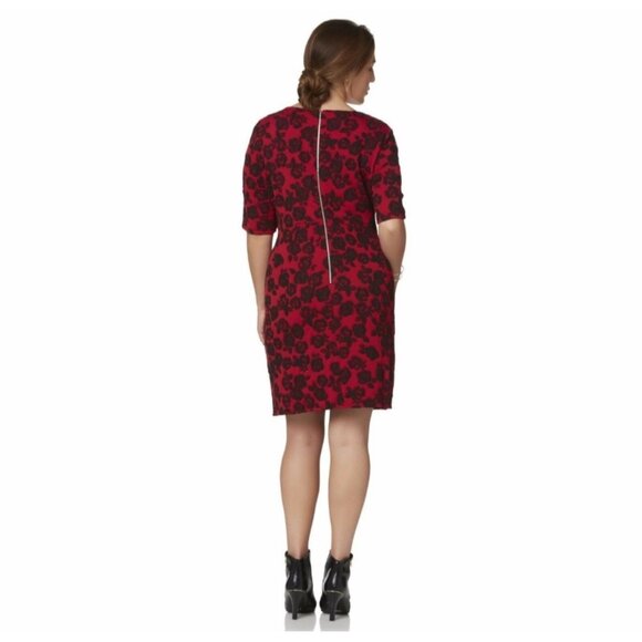 Size 3X‎ 22 24 RED/BLACK ROSE PRINT KNIT DRESS Day/Evening All-Season PLUS SIZE - Picture 2 of 5
